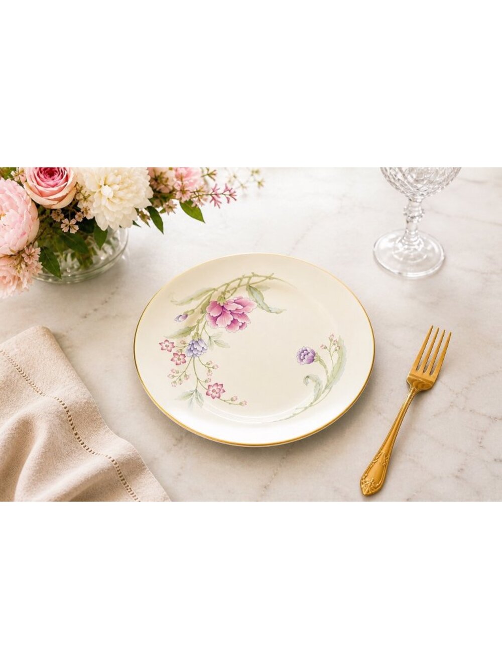 VTG 70s/80s Lenox Heiress Salad Plate Floral 8" Cream Gold Trim USA Multiple